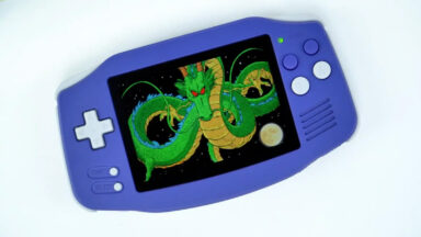 Anbernic handheld that looks like a Game Boy.