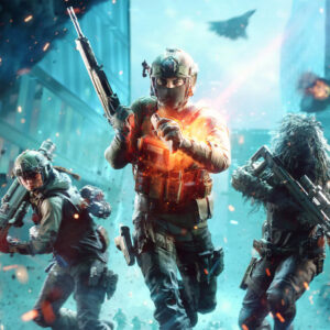 A marketing image for Battlefield depicting soldiers and jets