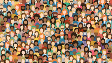Illustration of a Multicultural Crowd of People. Group of different men and women. Young, adult and older peole. European, Asian, African and Arabian People